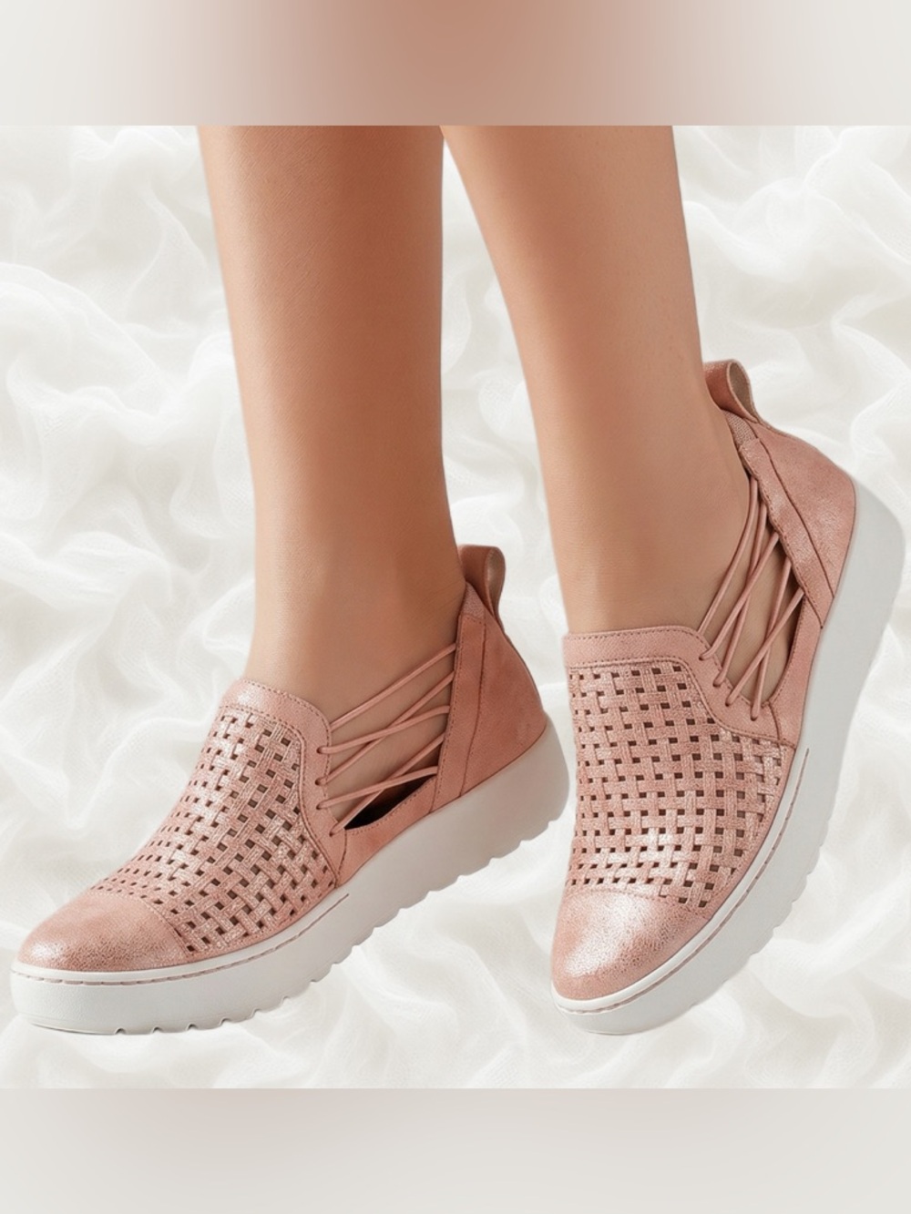 Jambu Rose Gold Slip-On Woven Platform Sneakers